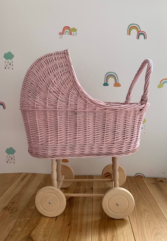 pink wicker dolls pram