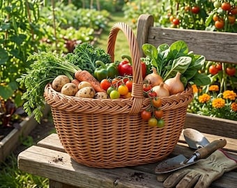 Cesto da mercato in vimini, cesto da raccolta in rattan intrecciato a mano, cesto da picnic rustico in stile cottagecore, cesto del raccolto, cesto da picnic,