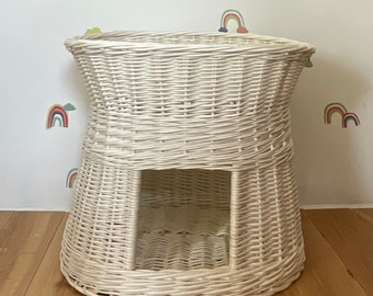 CAT house, cats house, cats bed, cat bed. 2 storey. Handmade from organic wicker. Unpainted, off white/ cram