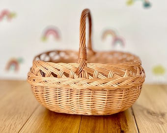 Beautiful wicker basket with handle, Easter basket, Food blessing basket, Fruit basket, storage basket,