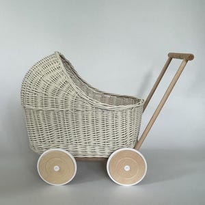 Wicker pram, doll pram, wicker doll pram UK, baby doll pram | pram toy | wooden pram | baby pram | wicker dolls pram, cream pram