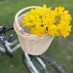 Bicycle wicker basket, basket with hooks, handlebars basket, front bike basket, bicycle basket, bike basket, unpainted,  cream colour
