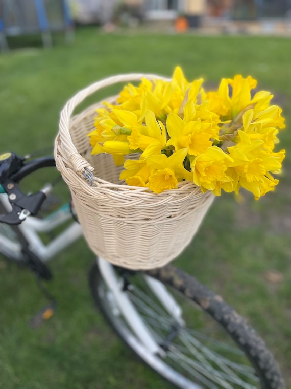 Bicycle Wicker Basket Basket With Hooks Handlebars Basket Front Bike Basket Bicycle Basket Bike Basket Unpainted Cream Colour Etsy UK