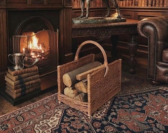 Cesto per legna da ardere in vimini realizzato a mano / Porta legna rustico e contenitore per camino, cesto per camino, porta legna in vimini, contenitore per legna da camino