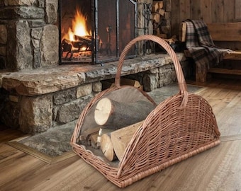 Cesto per legna da ardere in vimini realizzato a mano / Porta legna rustico e contenitore per camino, cesto per camino, porta legna in vimini, contenitore per legna da camino