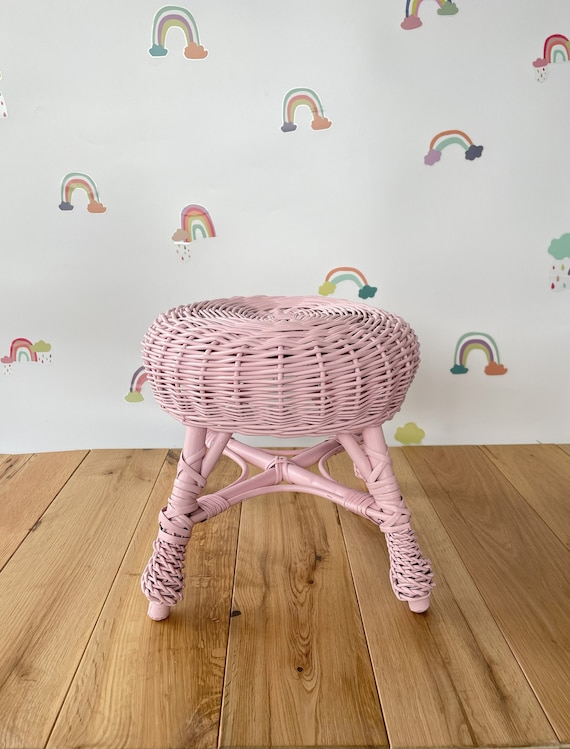 Wicker stool, rattan stool, kids chair, baby chair, kids wicker chair,  wicker chair, rattan chair, baby stool, plastic free, light pink