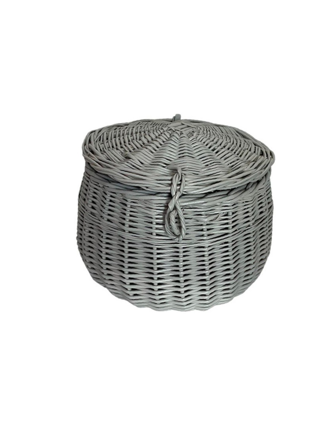 Light Grey Basket With Lid Storage Wicker Basket Rattan Etsy