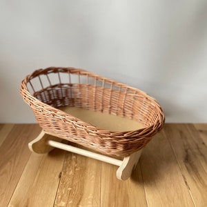 Wicker dolls crib, wicker cradle. No bedding, Natural image 1