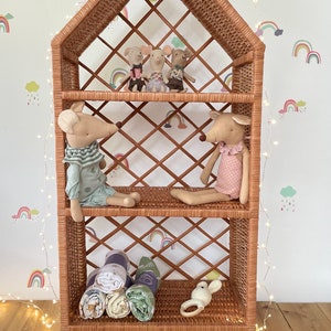 Wicker dolls house, wicker book shelf, wicker cabinet, wicker shelf, wicker Barbie house, wicker bookcase