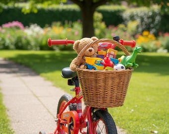 Kids Wicker Bicycle Basket: Scooter Handlebar Basket