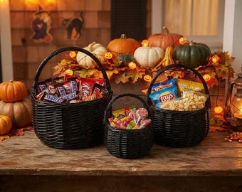 Cestino di vimini nero di Halloween, cestino per dolcetto o scherzetto, cestino Boo, cestino di Halloween, cestino per dolci,
