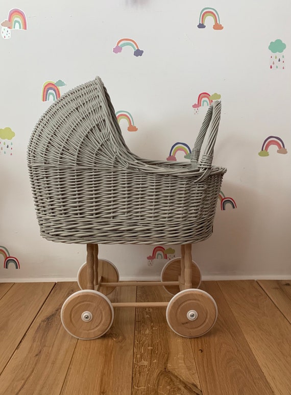 grey wicker pram