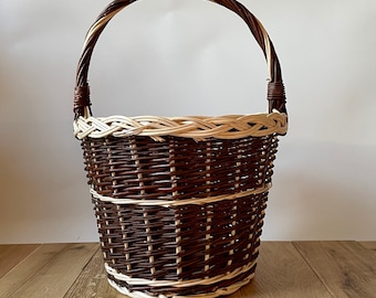 Wicker shopping basket, storage basket, Round basket with handle, Large