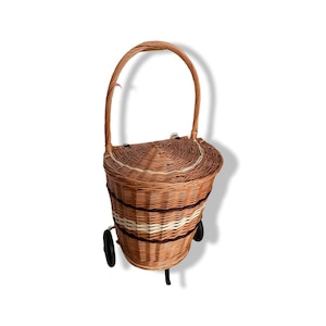 Rieten winkeltrolley | Winkelmandje voor volwassenen | winkelwagen | rieten winkelwagen | rotan winkelwagen | wilgenmandje