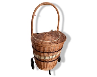 Rieten winkelwagen, winkelwagen voor volwassenen, winkelwagen, rieten winkelwagen, rotan winkelwagen, wilgenmand