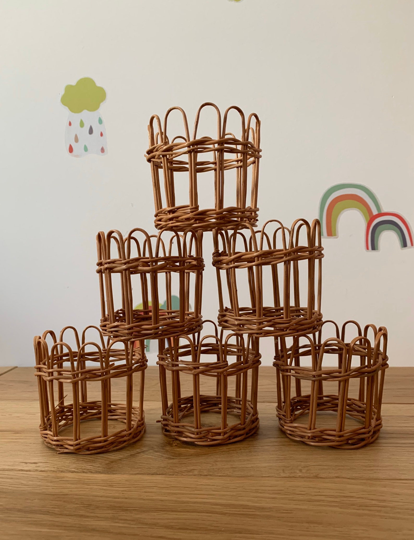 Set of 6 Wicker Rattan Drinking Glass Holders Etsy