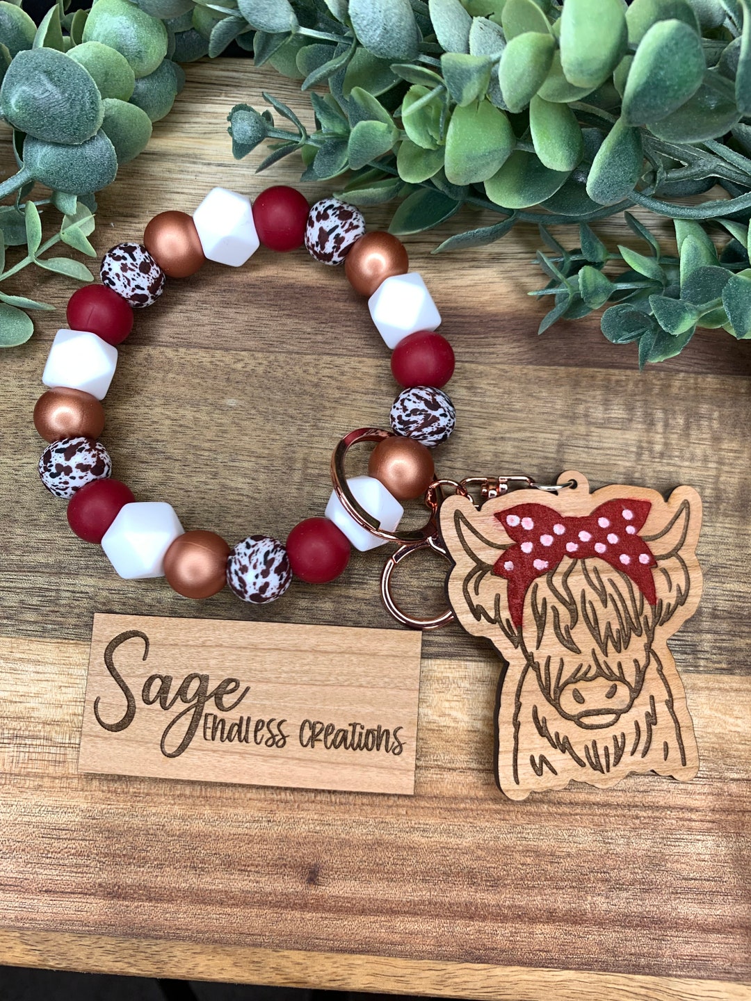 Cowhide Highland Cow Wristlet Keychain Cow Keychain Red Etsy