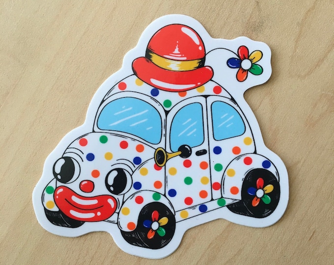 Clown Car Glossy Sticker | Cute Clown Art - Etsy