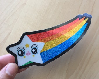Cosmic Glitter Rainbow Shooting Star Sticker