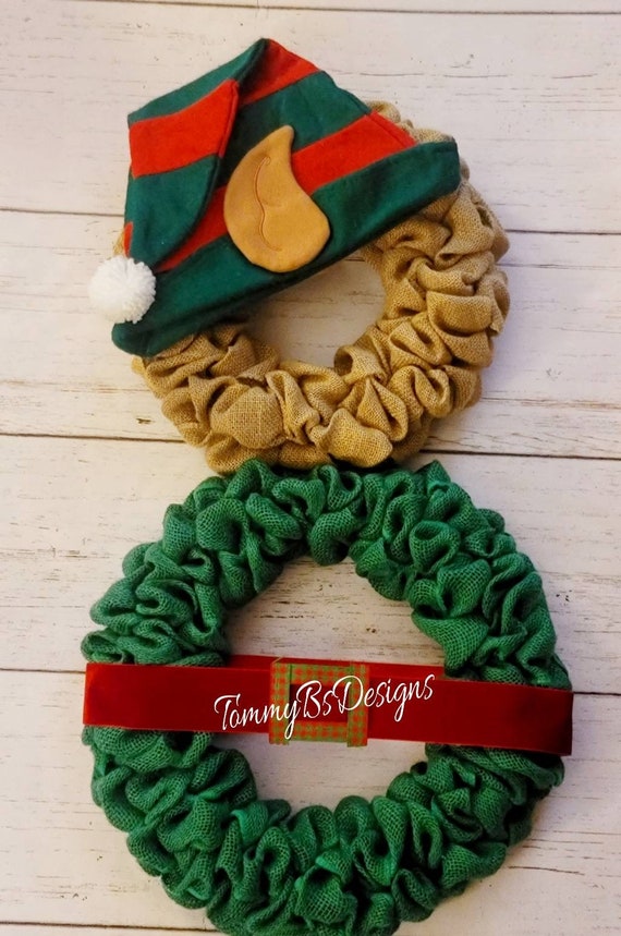 Christmas Elf Wreath; Burlap Elf Wreath; Christmas Elf; holiday wreath