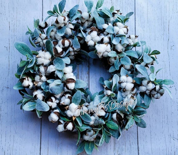 Farmhouse Cotton Wreath; Door Decor; Wall Decor