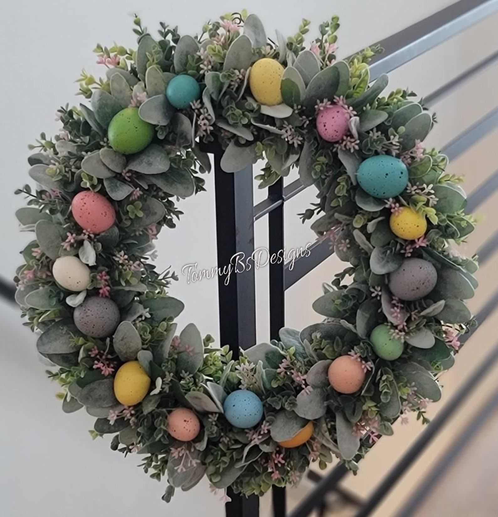 Spring Lambs Ear Wreath Easter Egg Wreath Lamba Ear Wreath Etsy