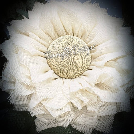 Cream/Ivory Burlap Wreath; Medium Everyday Wreath - Front Door Decor, Front Door Wreaths; Burlap Wreath