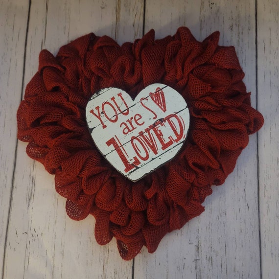 Valentines Day Wreath; Red Burlap Heart Wreath; Burlap Valentines Day Wreath
