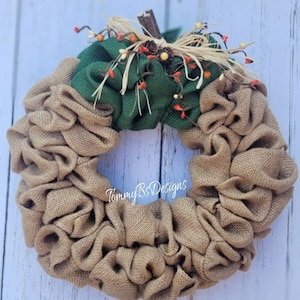 Fall Favorite Burlap Pumpkin Wreath; Fall Wreath; pumpkin decor