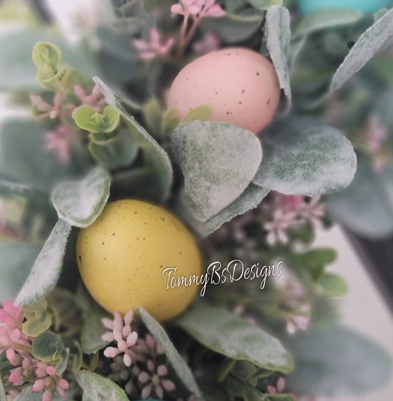 Spring Lambs Ear Wreath Easter Egg Wreath Lamba Ear Wreath Etsy