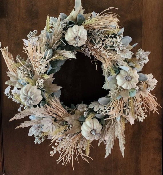 Fall Lambs Ear Farmhouse Wreath, Wall Decor, Farmhouse Mantle Decor