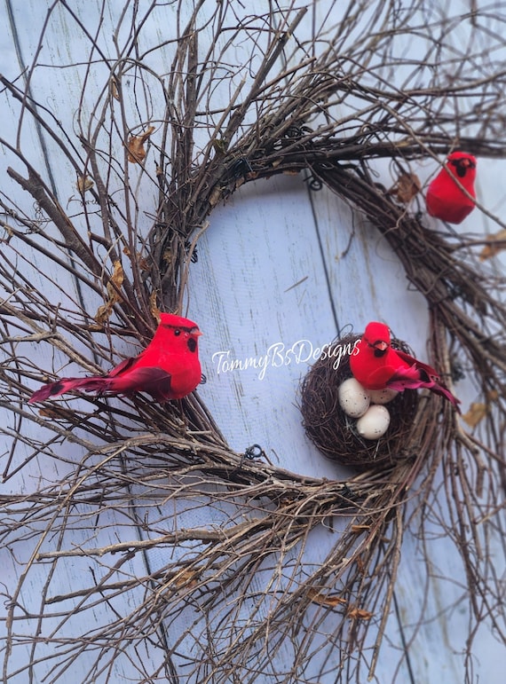 Cardinal Twig Wreath; Cardinal Wreath; Twig Cardinal Wreath; Cardinal Decor