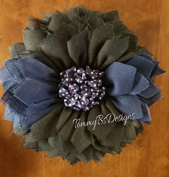 Blue Line Burlap Wreath; Blue Line Flower; LEO Door Decor; Porch Decor; All Season Decor