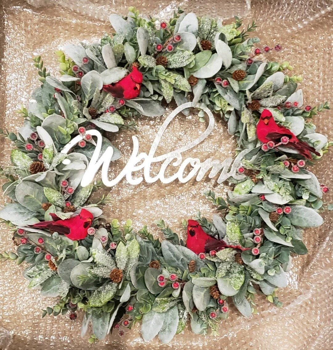 Lambs Ear Wreath; Farmhouse Christmas Decor; Lambs Ear and Berry Wreath ...