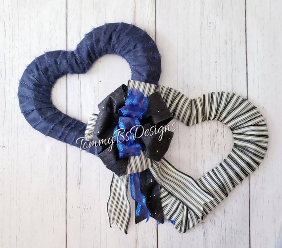 Blue Line Wreath; Back the Blue wreath; Double heart wreath; Heart Decor; Police Wreath