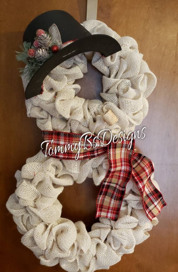 Snowman Wreath; Burlap Snowman Wreath; Christmas Snowman; holiday wreath