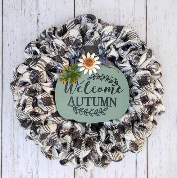 Rustic Fall Pumpkin Wreath; Black Buffalo Plaid Wreath; Pumpkin Wreath; Black and white check wreath; Pumpkin wreath
