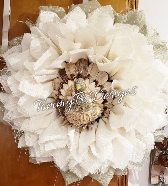 Large turkeyflower Wreath - Front Door Decor, Front Door Wreaths