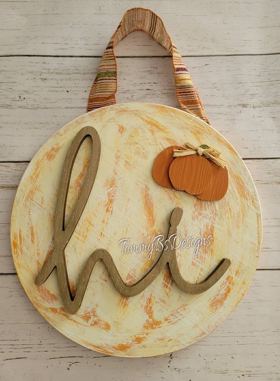 Fall farmhouse "Hi" sign; wooden door sign; wooden "hi" decor; "hi" sign