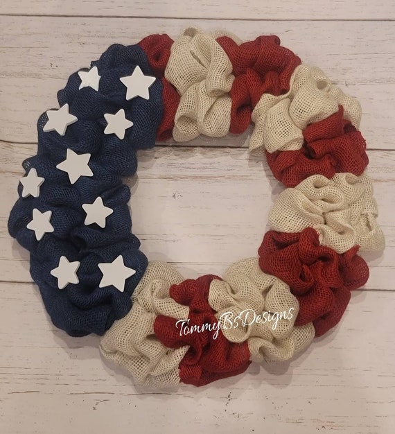 Patriotic Wreath, Patriotic Burlap Wreath; Memorial Day Wreath, 4th of July Wreath, Red, White & Blue Wreath; American Flag Wreath