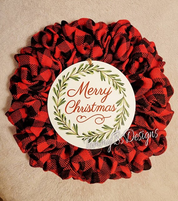 Rustic Buffalo Plaid Wreath; Red and Black Burlap Wreath; Christmas Buffalo Plaid Wreath; Red and Black Christmas Wreath