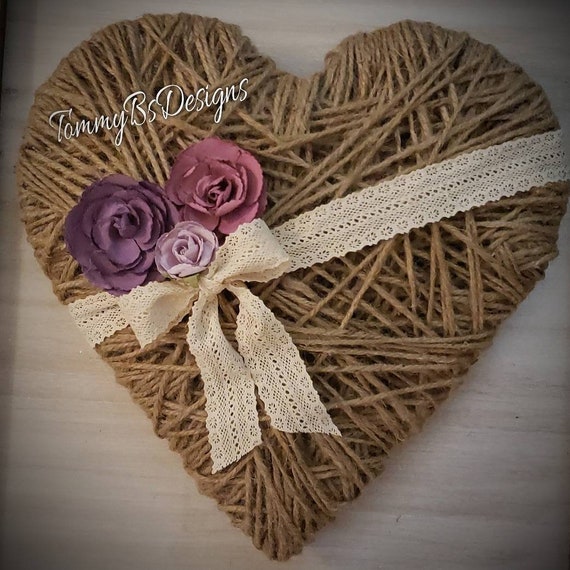 Ready to Ship; Jute Wrapped Heart; Valentine's Day Heart; Rustic Heart Wedding Decor; wedding decor