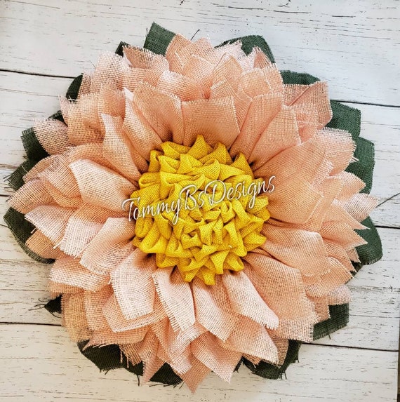 Medium Peach Sunflower Wreath - Spring Front Door Decor, Easter Wreaths; Mother's Day Wreath