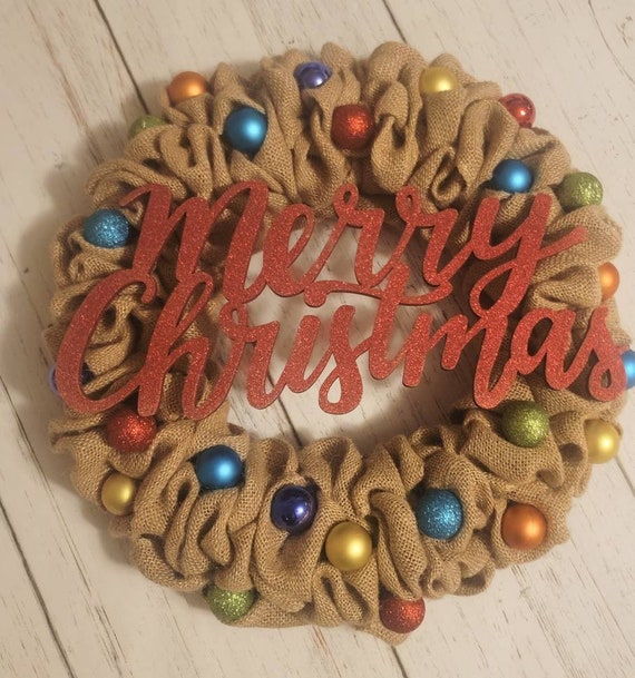 Christmas Wreath; Burlap Christmas Wreath; merry christmas; Christmas Wreath; Burlap ornament Christmas Wreath