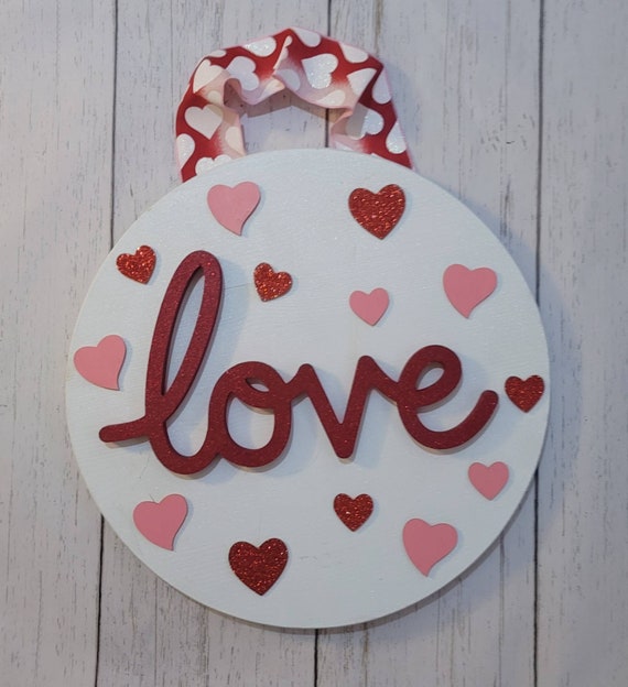 Round Wooden Holiday Sign; Valentines Day; Wooden Love Sign