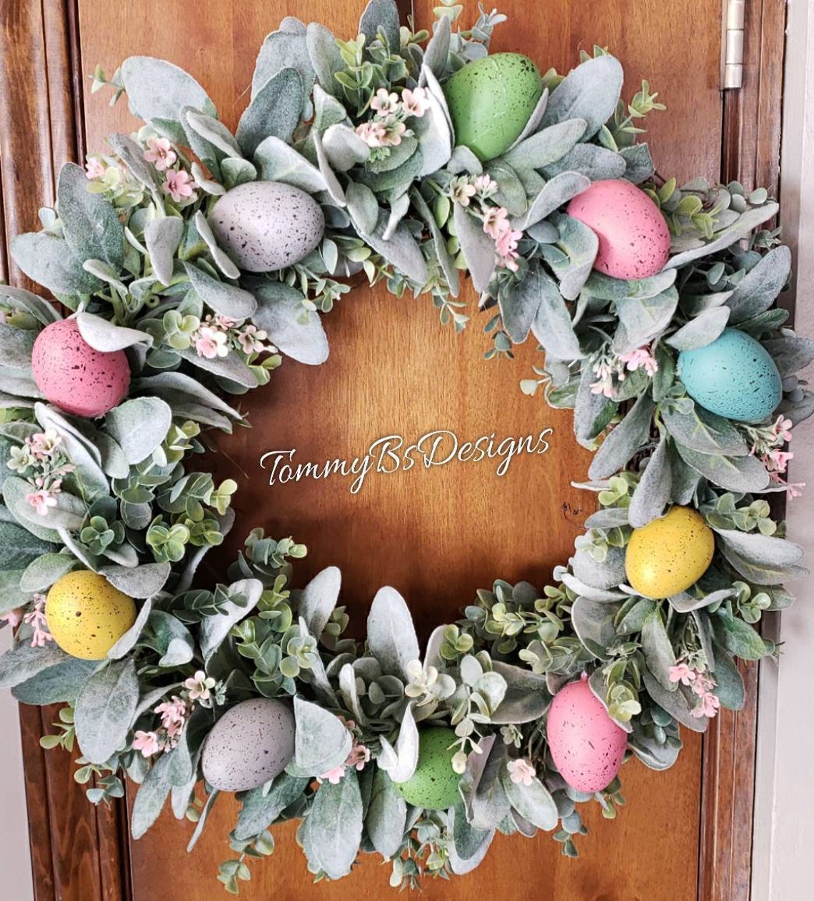 Spring Lambs Ear Wreath Easter Egg Wreath Lamba Ear Wreath Etsy