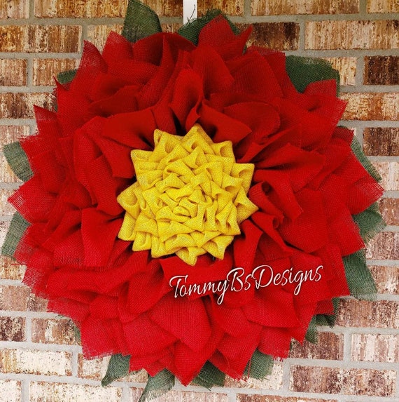 Red Burlap Wreath; large red Flower Wreath - Front Door Decor, Front Door Wreaths