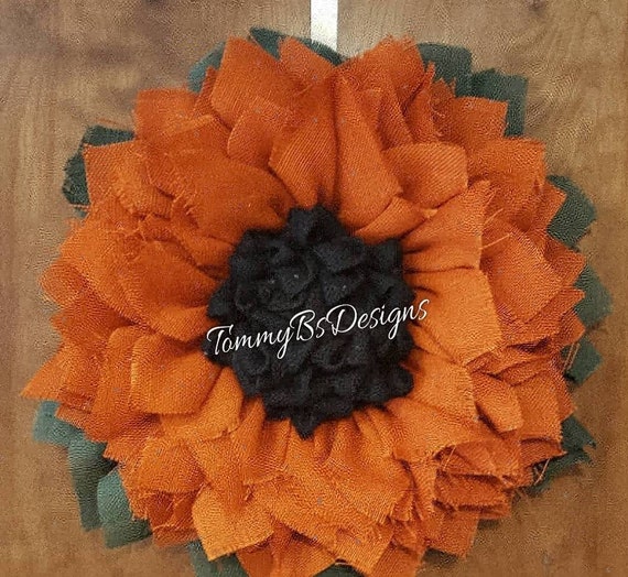 Fall Burnt Orange Sunflower Wreath - Fall Front Door Decor, Front Door Wreaths