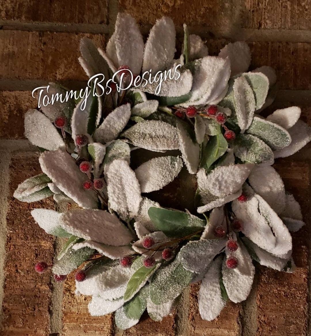 Lambs Ear Christmas Wreath; Snowy Lambs Ear and Berry Wreath; Farmhouse ...