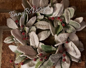Lambs Ear Christmas Wreath; Snowy Lambs Ear and Berry Wreath; Farmhouse Christmas Wreath